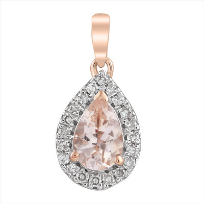 Morganite Pendant with 0.07ct Diamonds in 9K Rose Gold