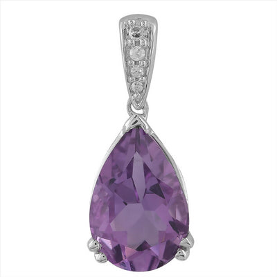 Amethyst Pendant with 0.02ct Diamonds in 9K White Gold