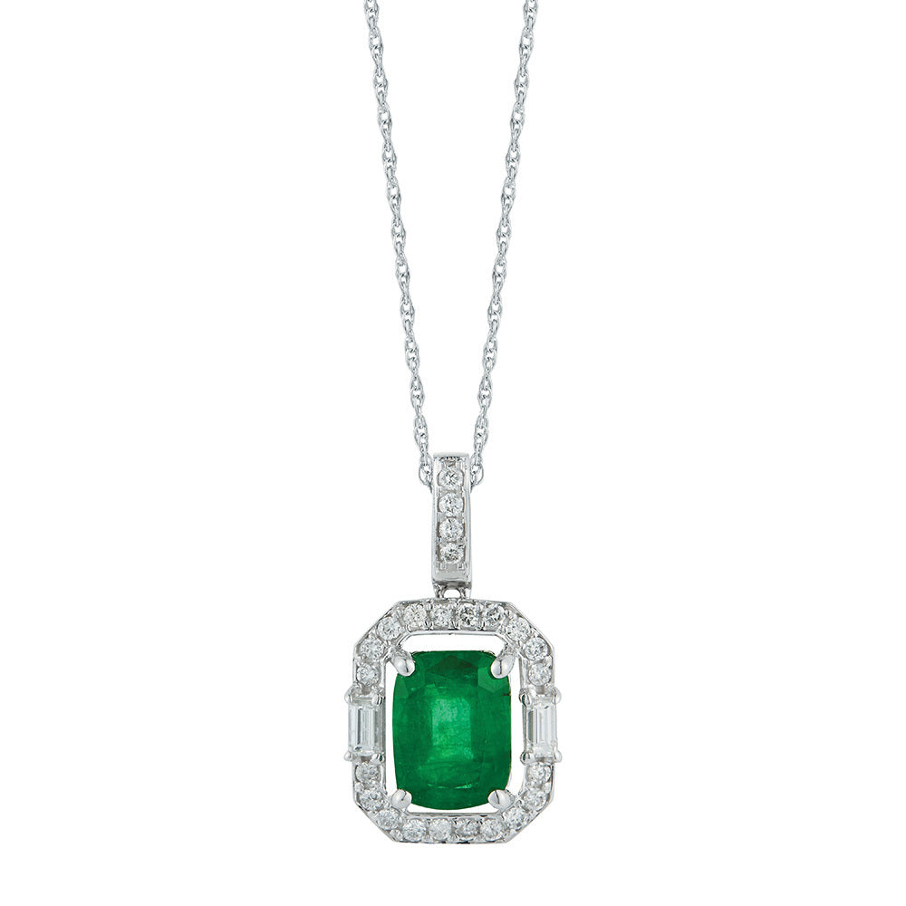 14k White Gold Emerald and Diamond Pendant