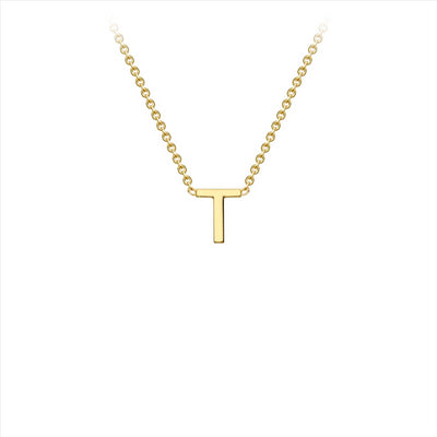 9K Yellow Gold 'T' Initial Adjustable Letter Necklace 38/43cm