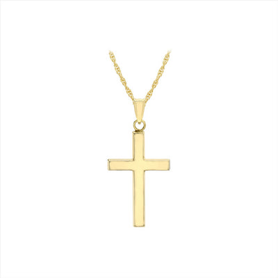 9K Yellow Gold 15mm x 25mm Cross 14 'Prince of Wales' Chain Necklace 46cm