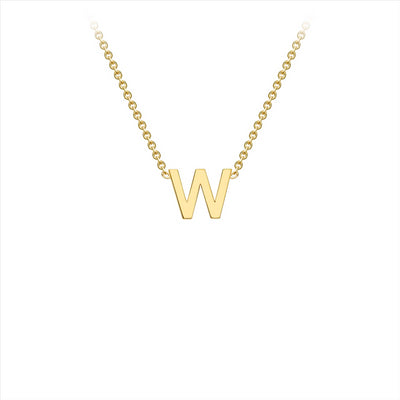 9K Yellow Gold 'W' Initial Adjustable Letter Necklace 38/43cm