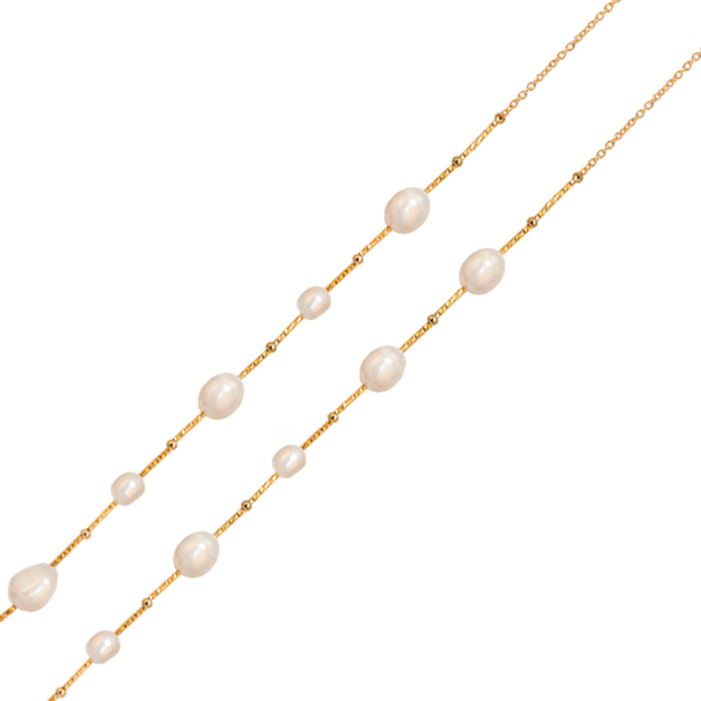 GOLD PLATED STERLING SILVER BEADED NECKLACE WITH FRESHWATER PEARLS
