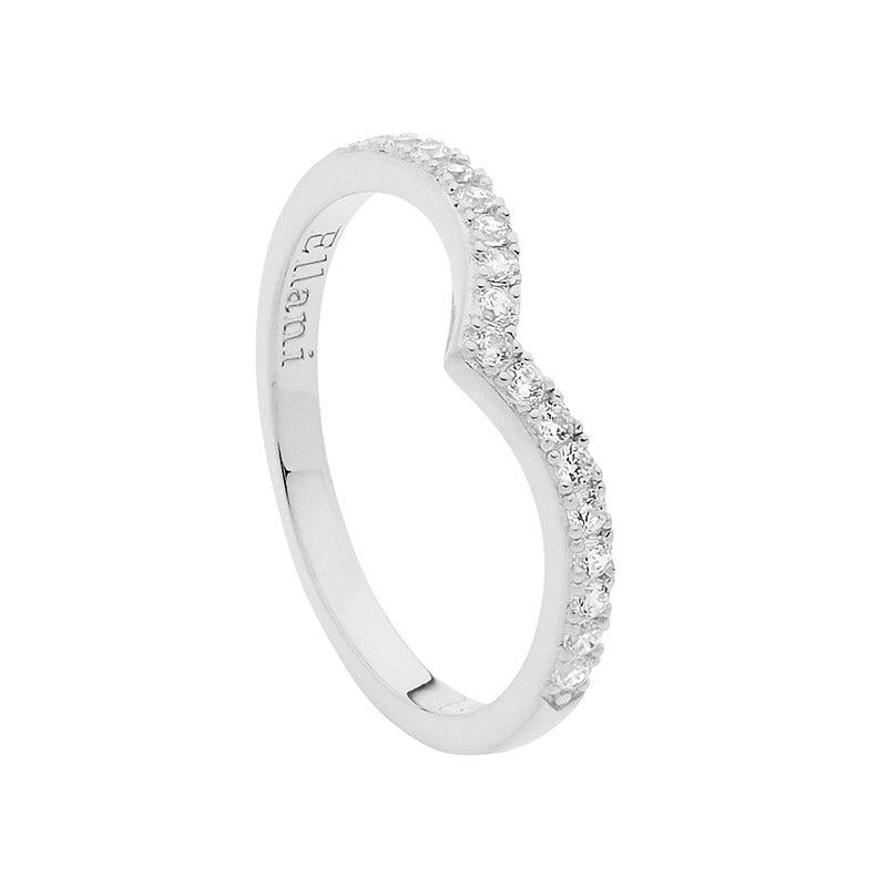 Sterling Silver V Shape Ring With White Cubic Zirconium