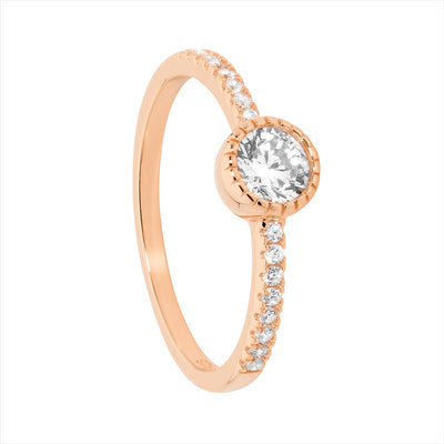 Sterling Silver Rose Gold Plated CZ Solitaire 5mm