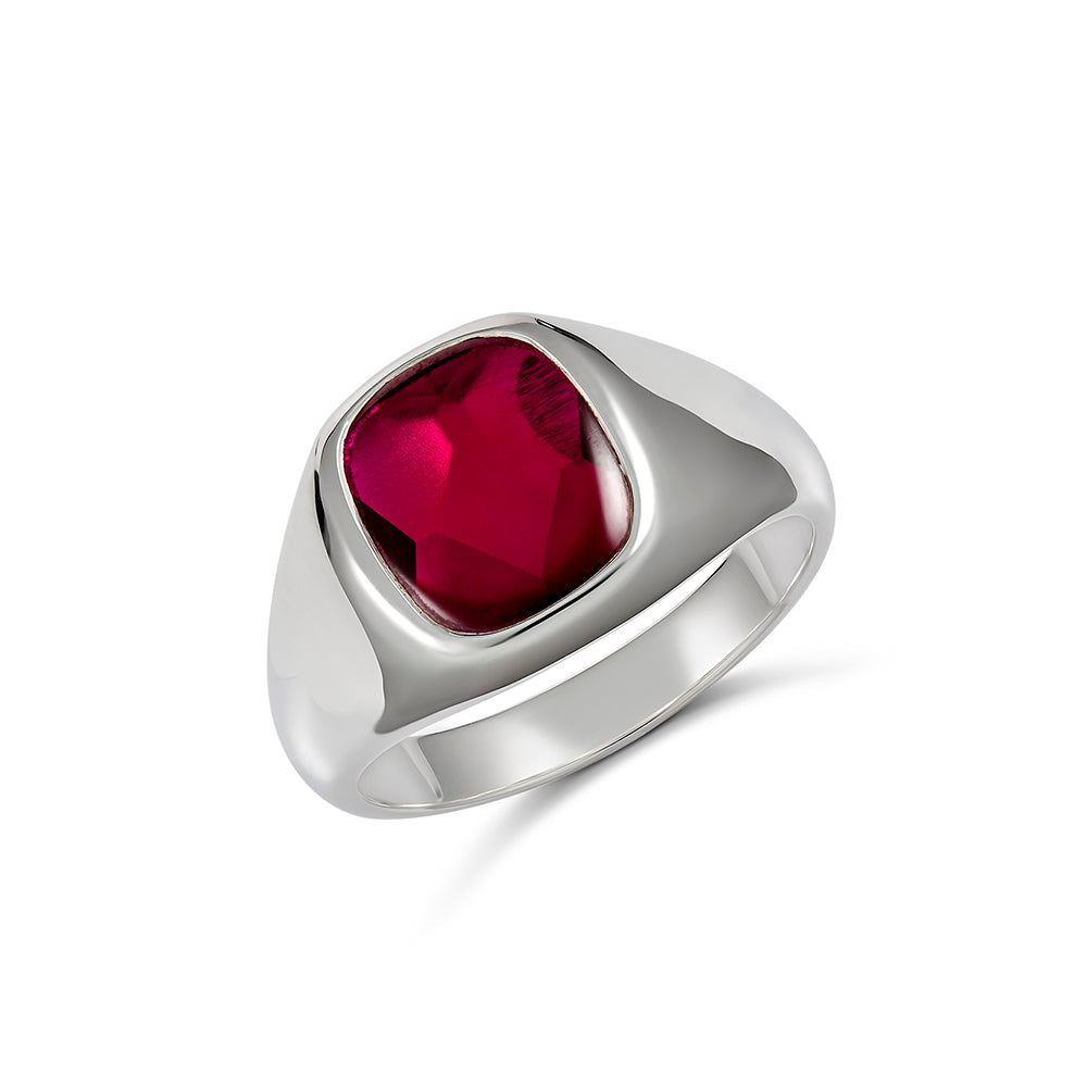 Sterling Silver 12x10mm cushion Synthetic Garnet Gents ring