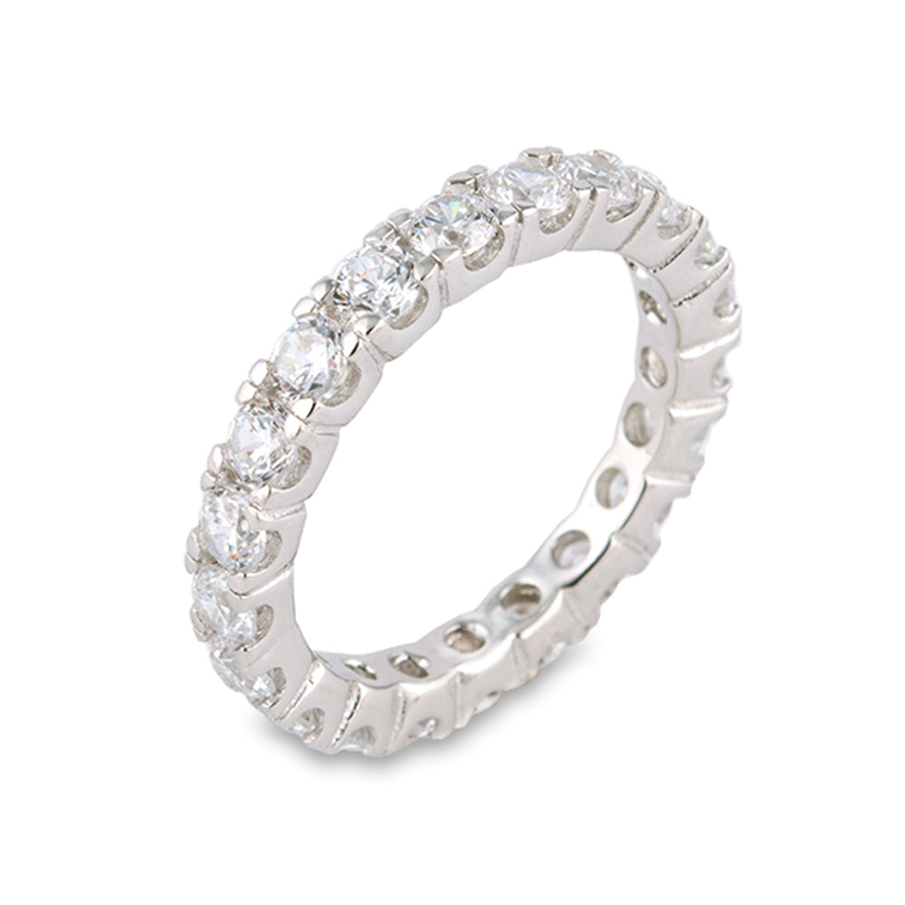 RHODIUM PLATED STERLING SILVER ETERNITY RING WITH CUBIC ZIRCONIA