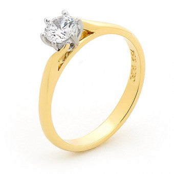 White Diamond Round Ring in 9ct Yellow Gold