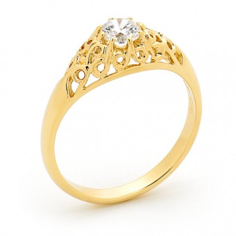 White Round Diamond Ring in 18ct Red Gold