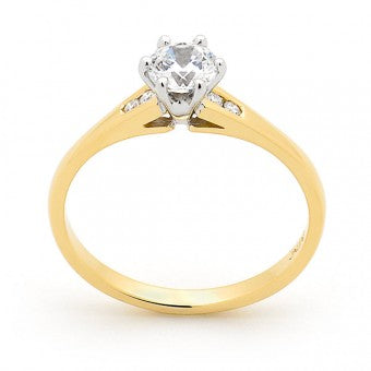 White Round Diamond Ring in 18ct (Y/W) Multi Coloured Gold
