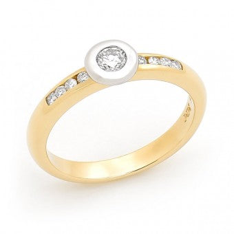 White Diamond Round Ring in Multi Coloured Gold