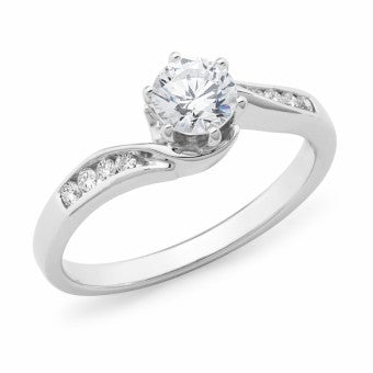 White Round Diamond Ring in 18ct White Gold