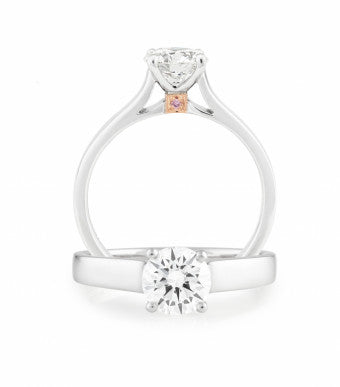 Pink Round White Diamond Ring in Multi Coloured Gold