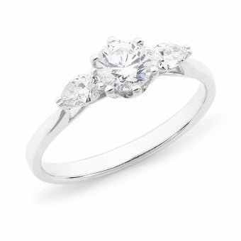 White Pear Diamond Ring in 18ct White Gold