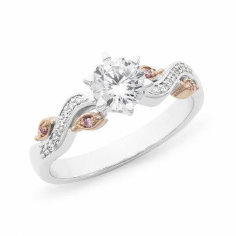 White Diamond Pink Caviar Ring in 18ct (W/R) Multi Coloured Gold