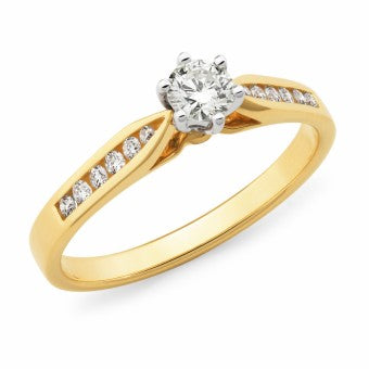 White Round Diamond Ring in 9ct (Y/W) Multi Coloured Gold